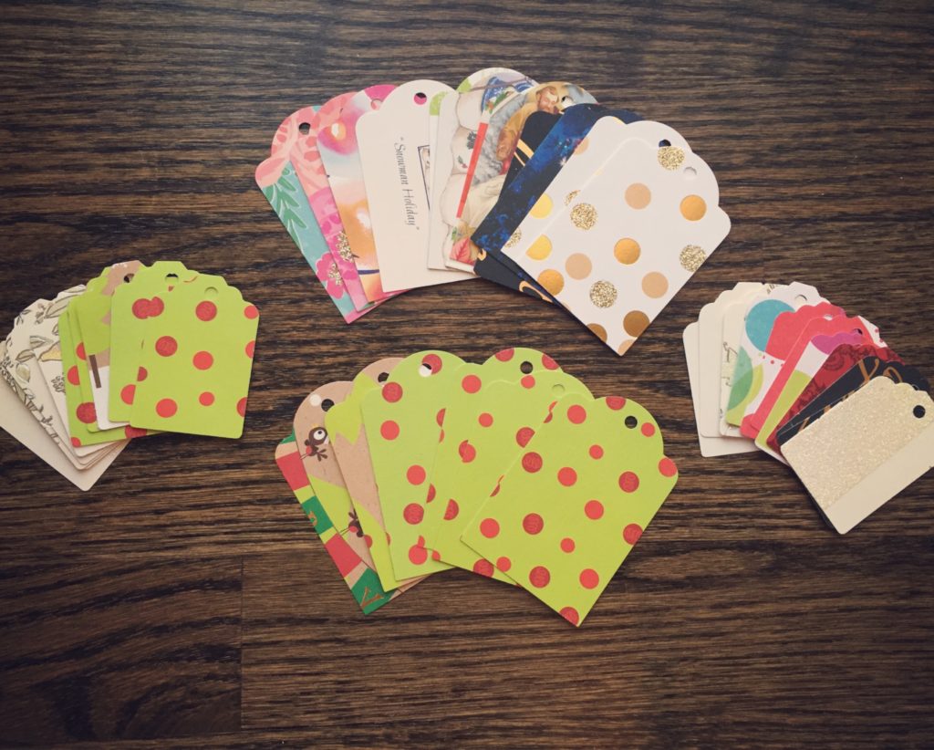 gift tags made from upcycled greeting cards