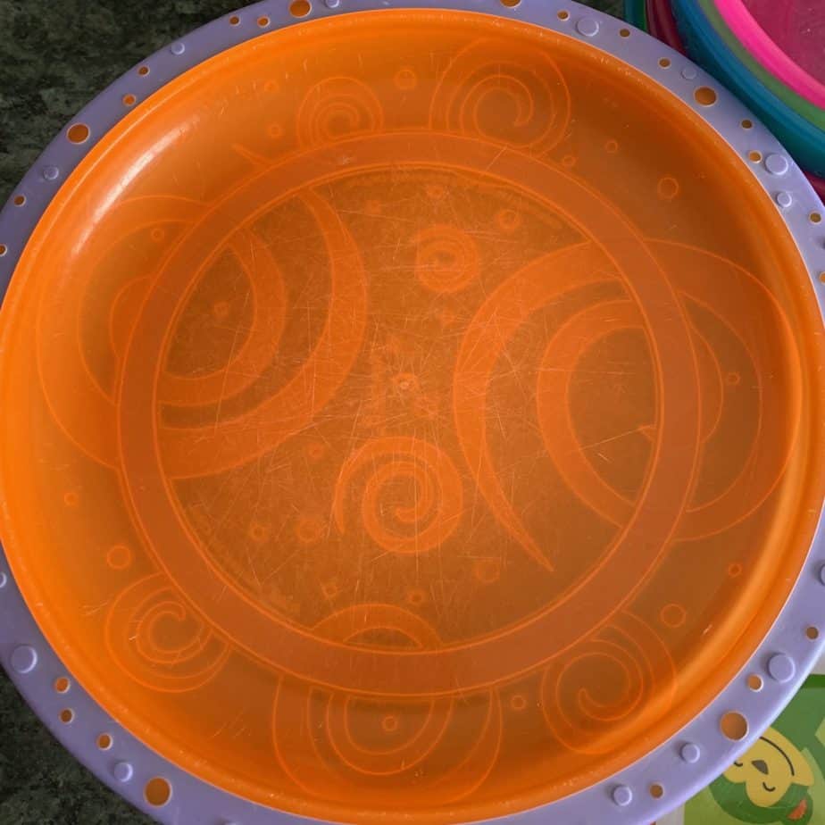 scratched plastic plate